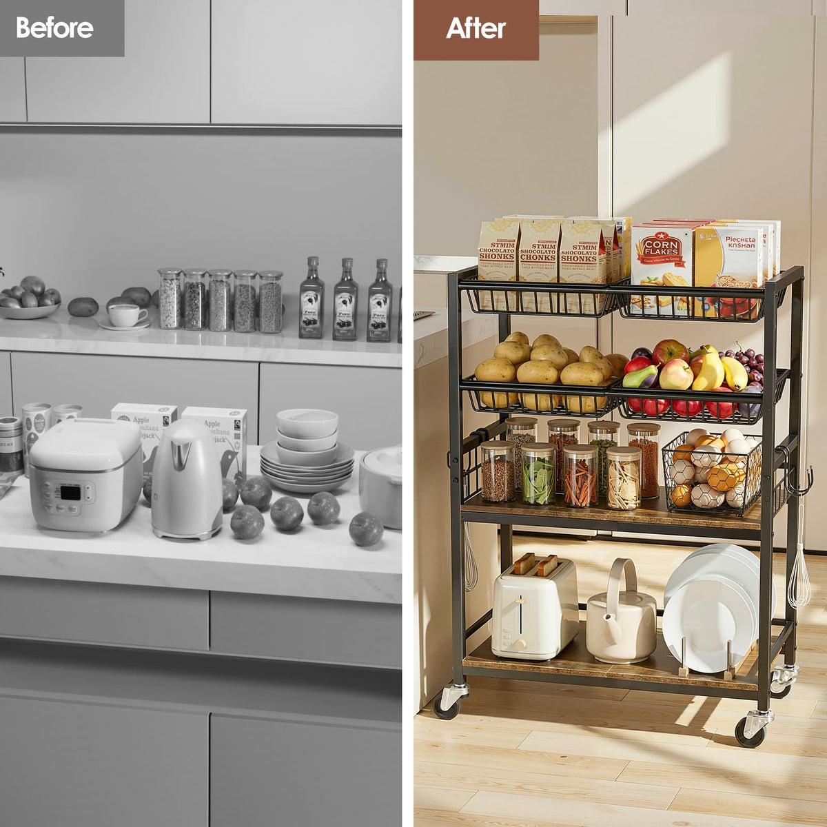 Kssiaz cart showing bar platform and flat shelf for condiments.