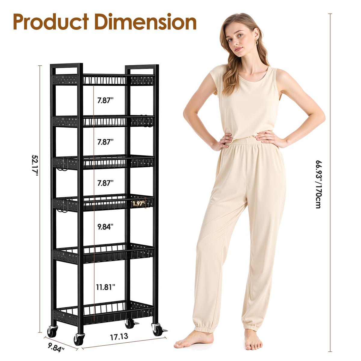 Kssiaz 6-tier slim storage cart in kitchen setup for organized pantry