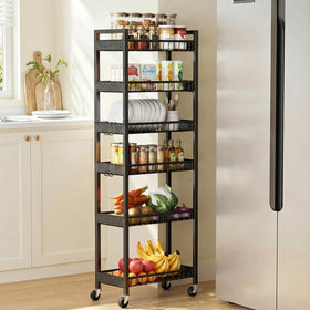 Kssiaz 6-tier slim storage cart side view shows space-saving vertical shelves