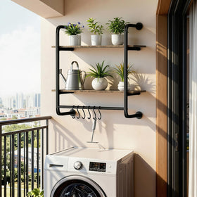 Kssiaz bathroom shelf doubles as plant and decor display.