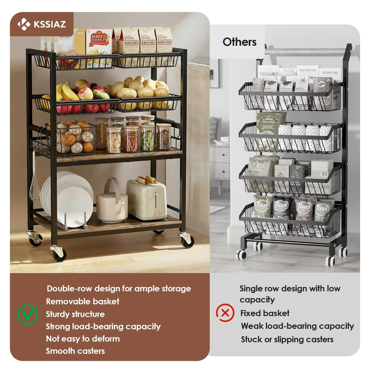 Kssiaz removable basket for easy cleaning and spice rack use.