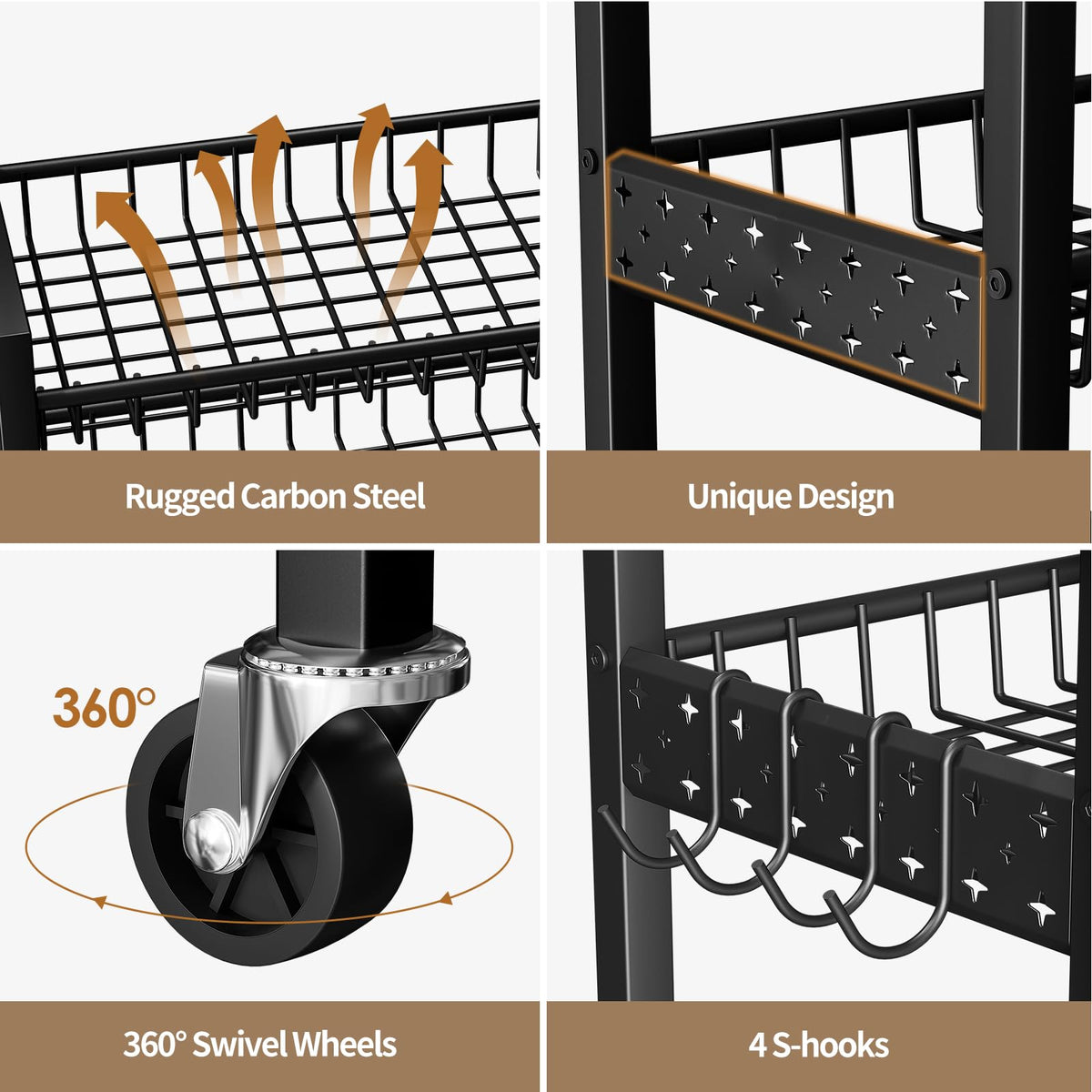 Kssiaz rolling cart with 360-degree wheels for smooth movement