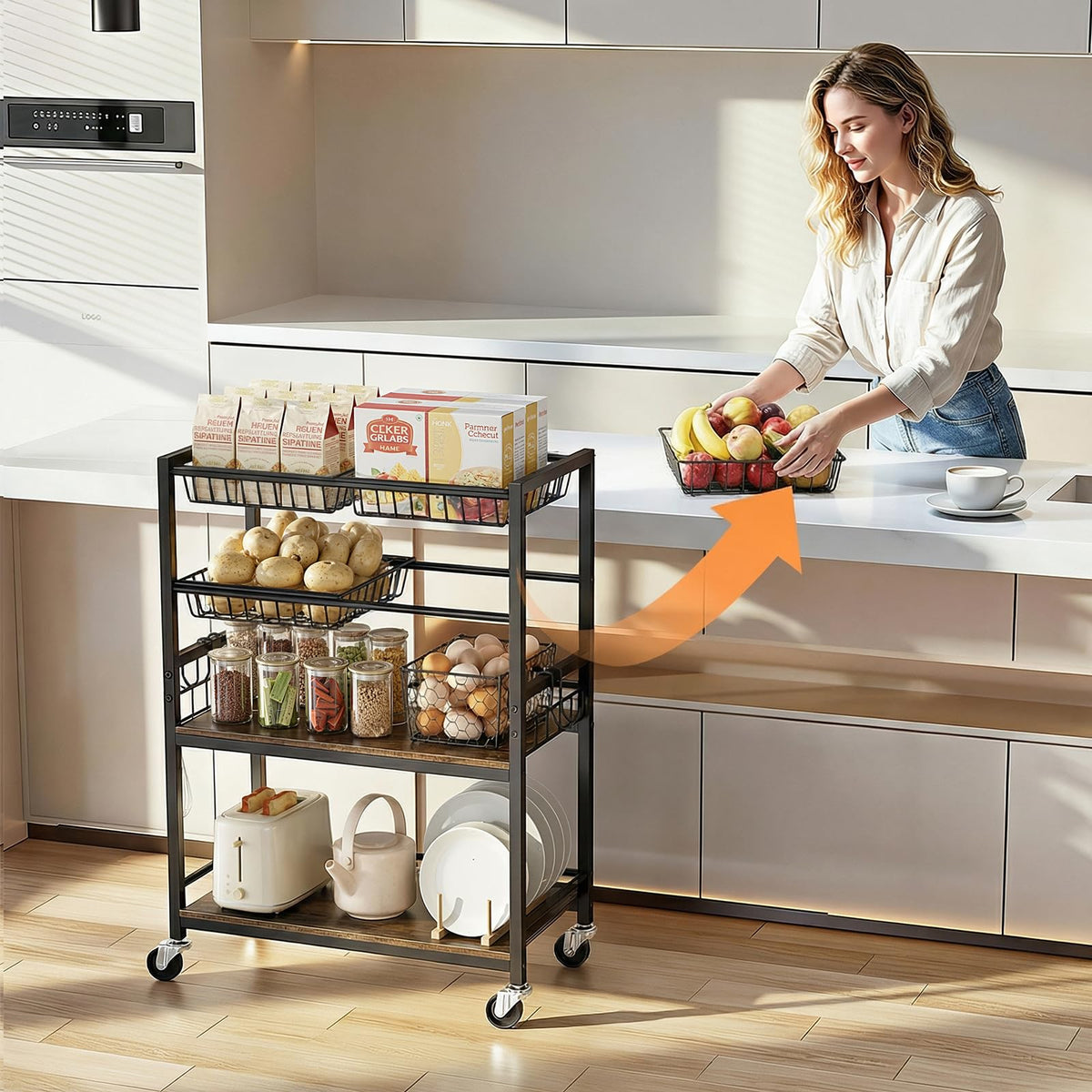 Kssiaz solid wood shelves supporting kitchenware and canned goods.