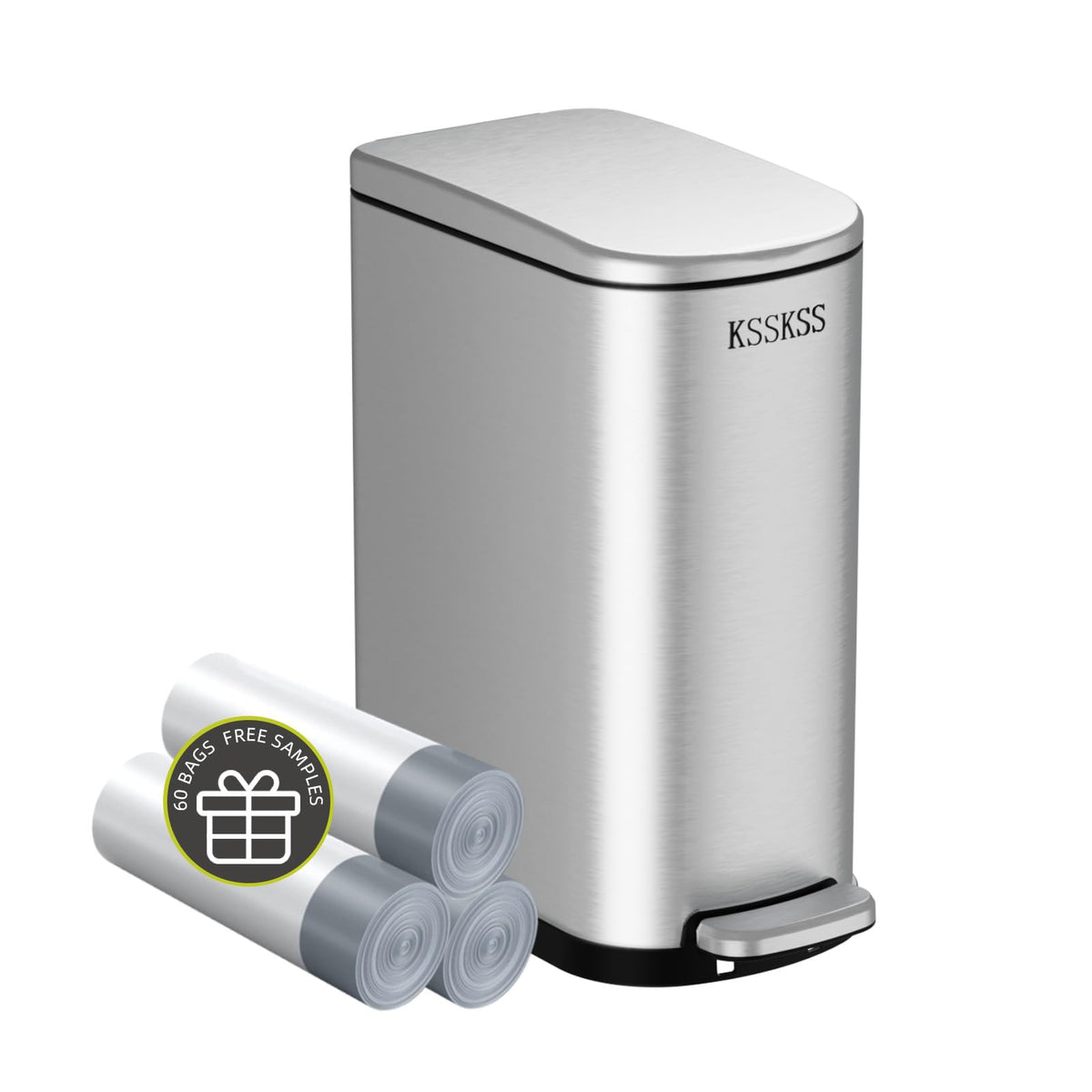 KSSKSS 2.6 gallon slim trash can with soft-close lid for quiet disposal