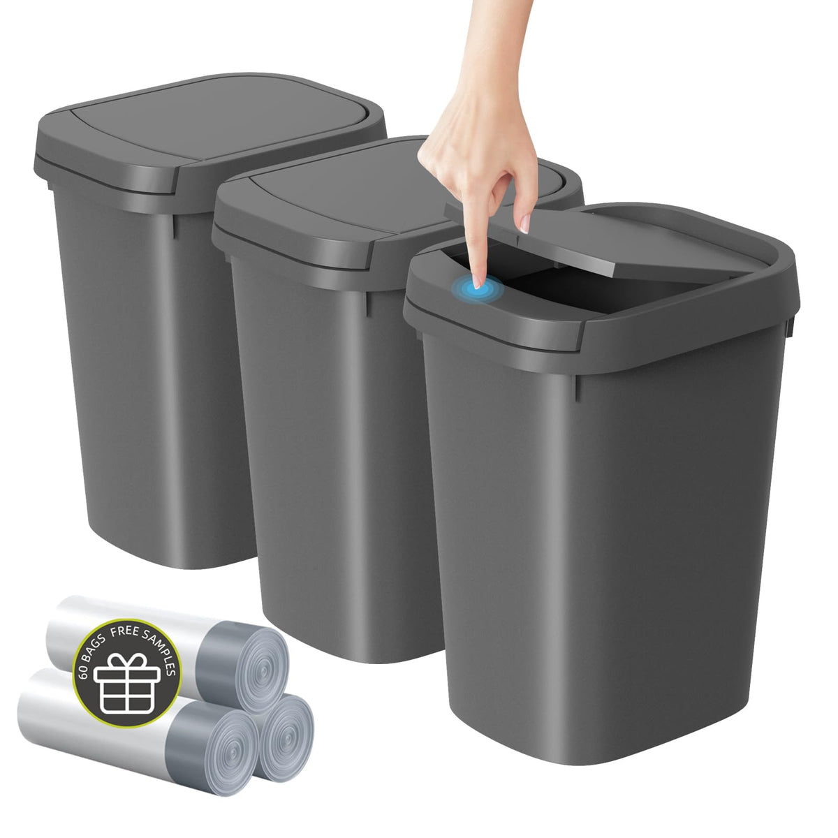 KSSKSS 3-pack bathroom trash cans with lid, nice for organized spaces and odor control
