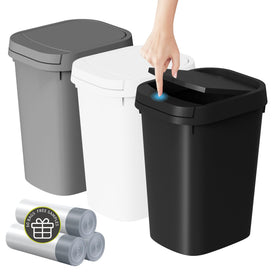 KSSKSS 3-pack bathroom trash can with lid compact design for tight spaces.