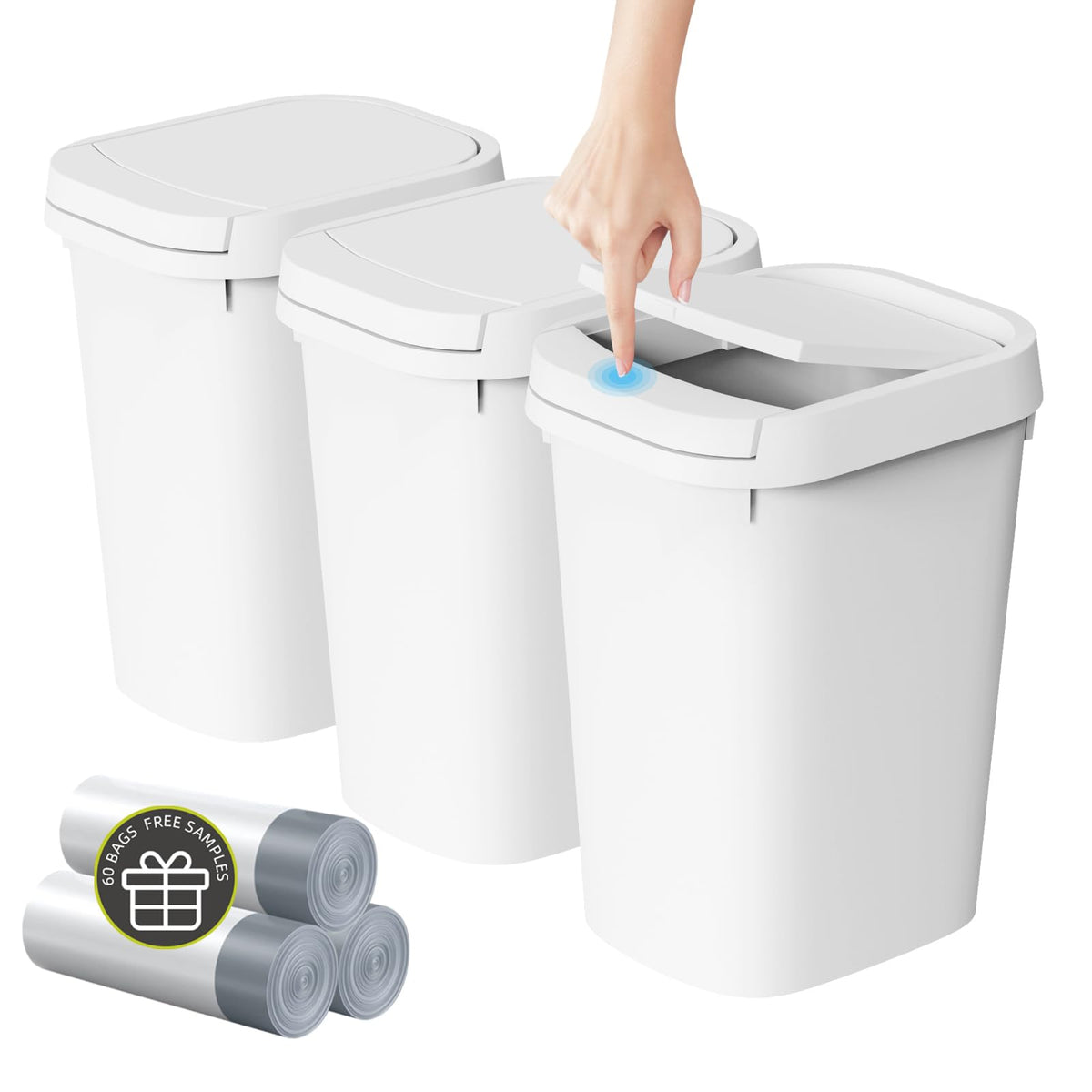 KSSKSS 3-pack slim trash cans with under-sink organization.