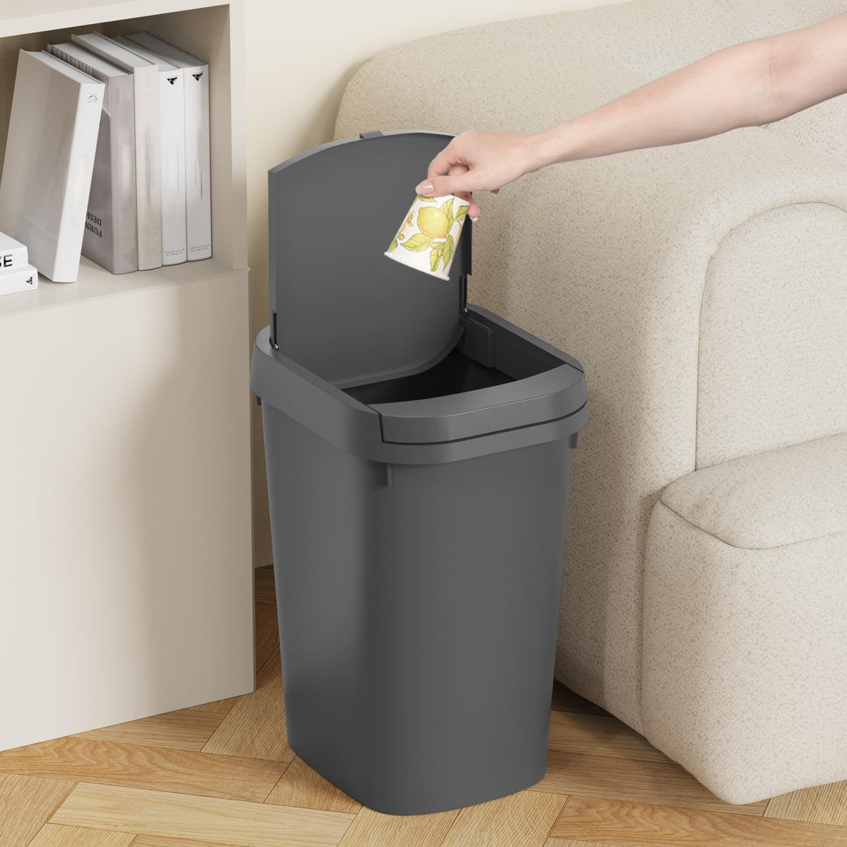 KSSKSS slim rectangular trash can fits narrow spaces and is easy to clean