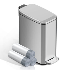 KSSKSS slim design trash can in a bathroom, showcasing compact fit for narrow spaces