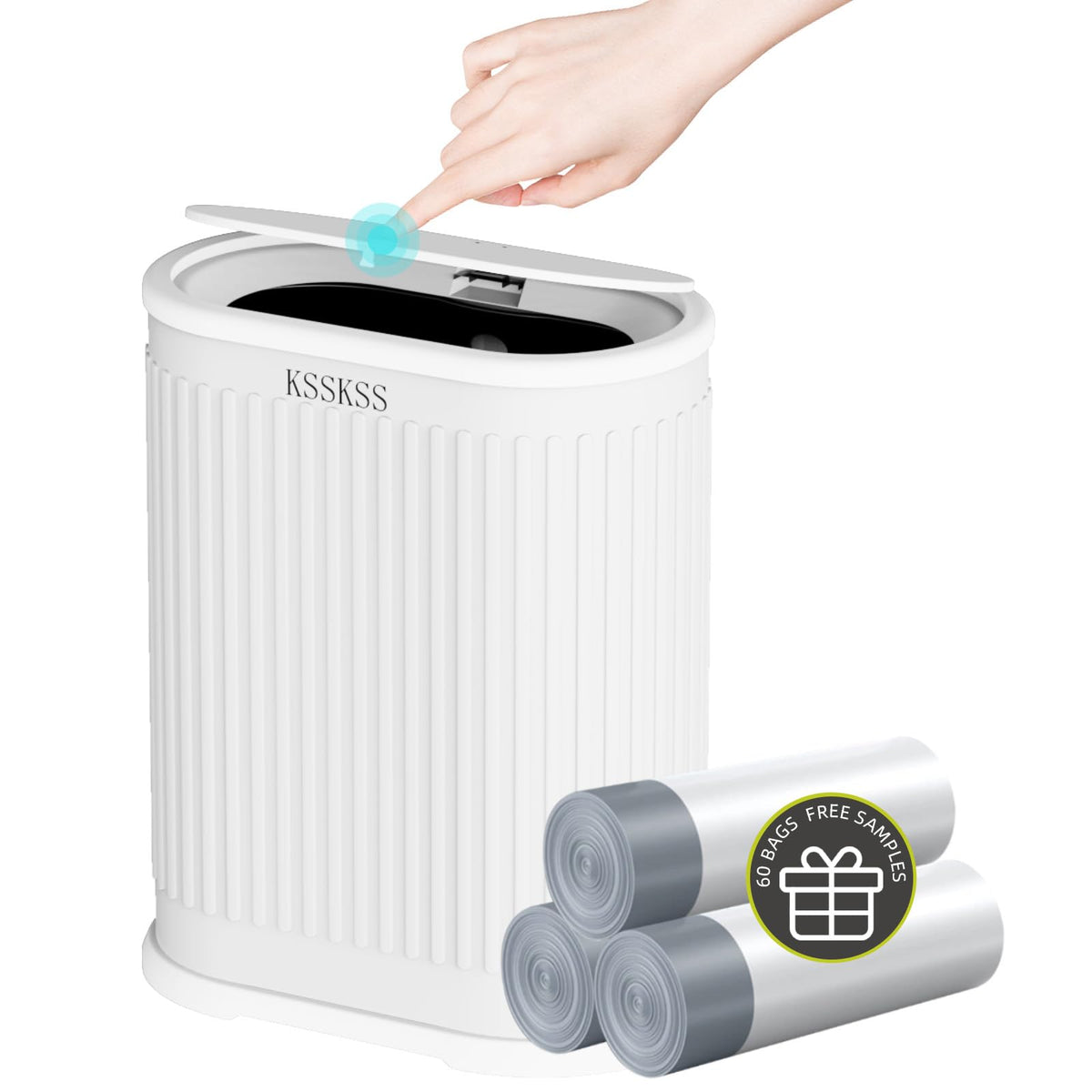 KSSKSS small white bathroom trash can with lid, compact for tight spaces.