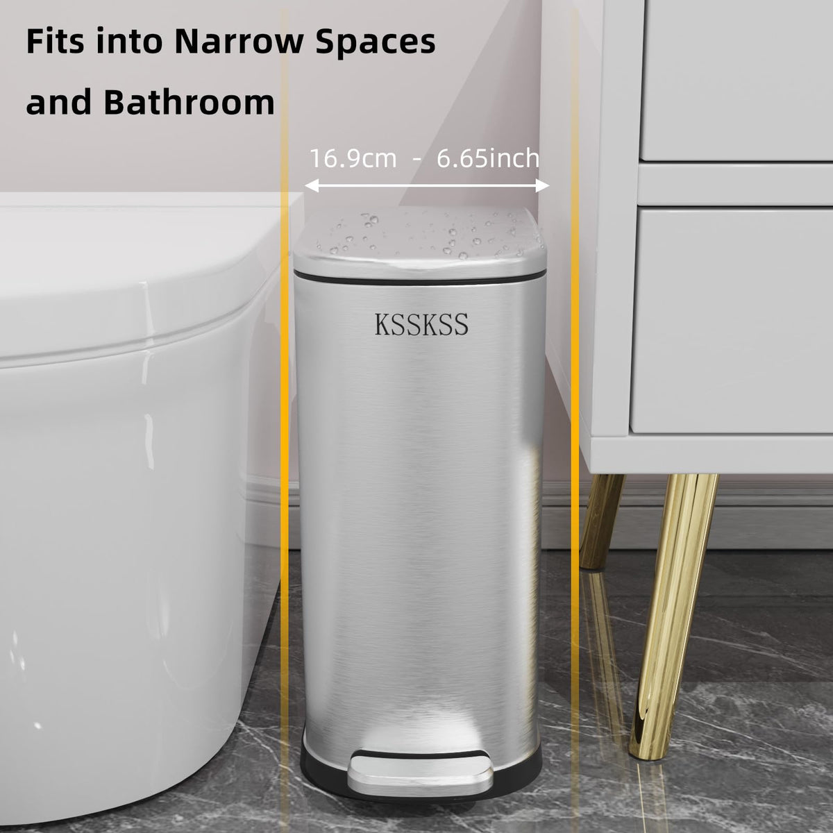 KSSKSS stainless steel bathroom trash bin with removable liner for easy cleaning