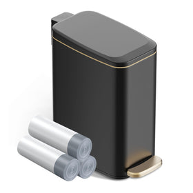 KSSKSS slim trash can with soft-close lid in black for quiet, tidy spaces.
