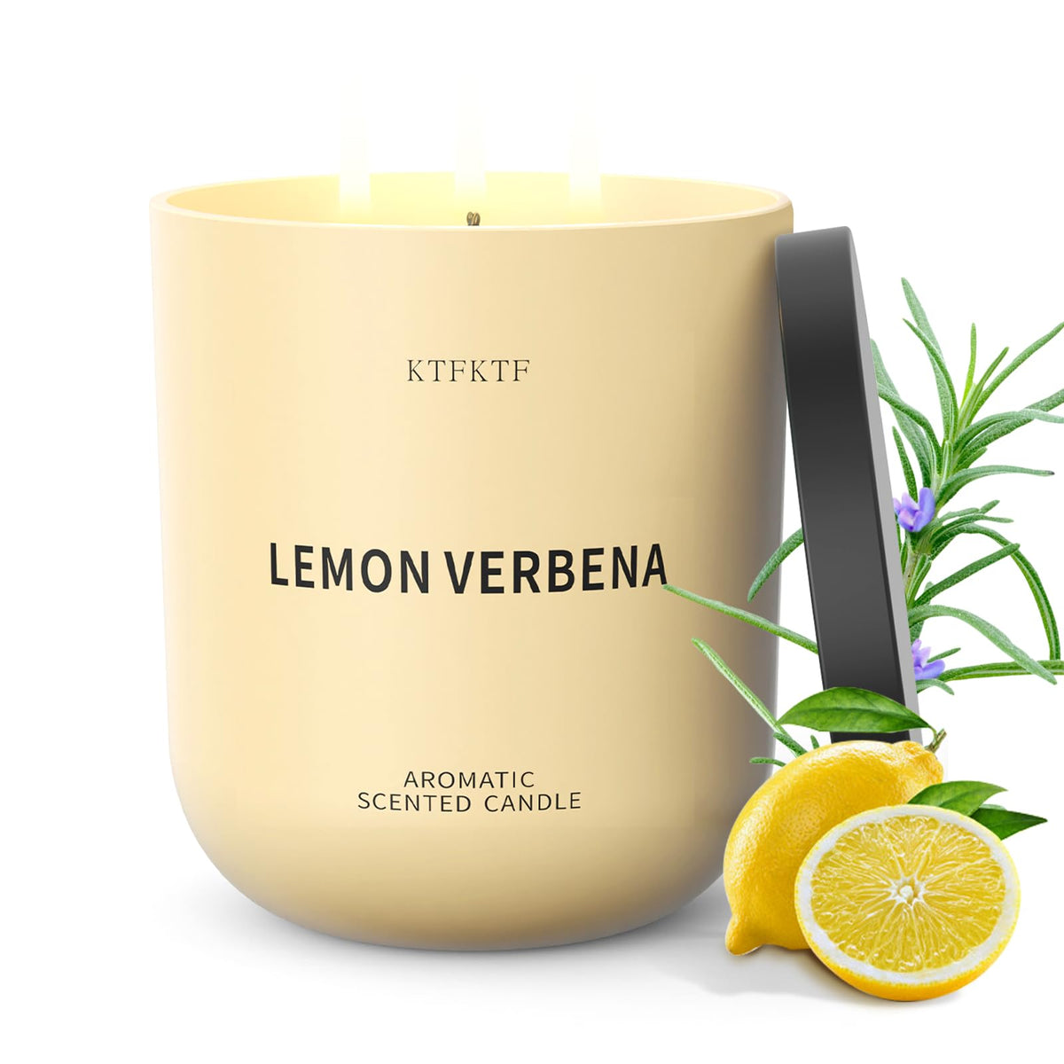 ktfkktf lemon verbena candle close-up shows natural soy wax for a clean burn
