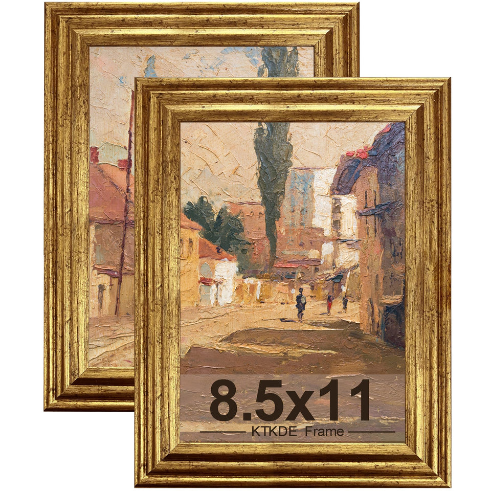 KTKDE 8.5x11 gold frame front view showcases vintage ornate styling for wall or desk display