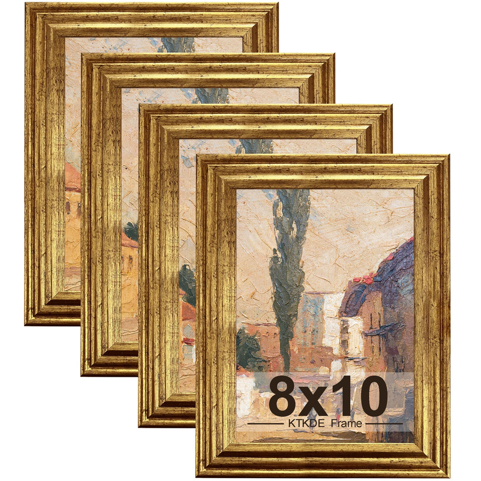 KTKDE 8x10 gold frame front view for elegant wall or shelf display.