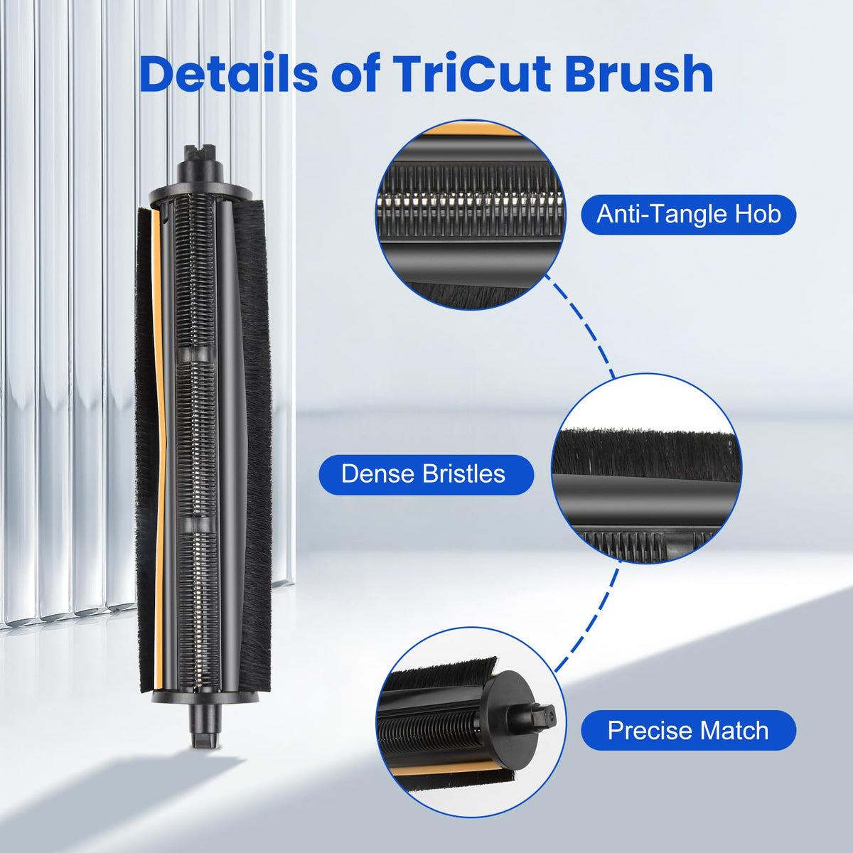KTNAid TriCut brush removes pet hair from carpet surfaces.