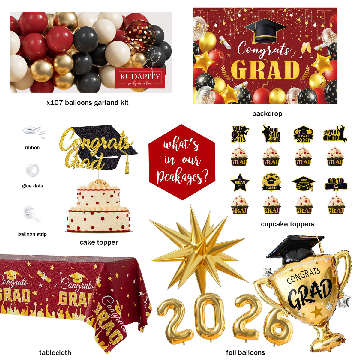 Kudapity balloon garland setup with red and gold accents for celebration