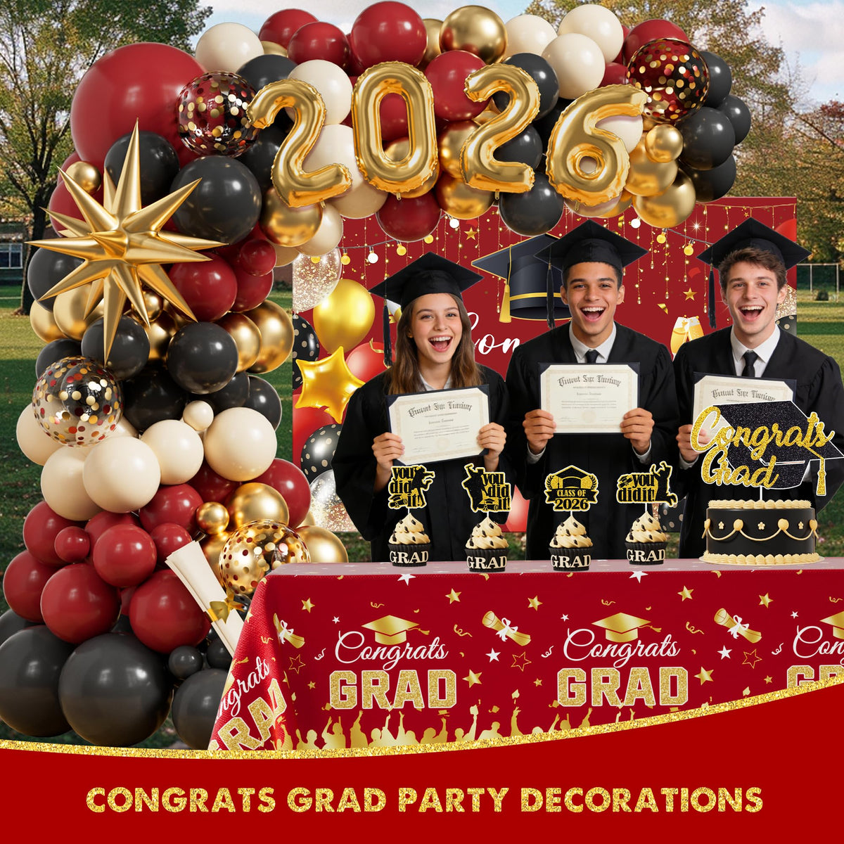Kudapity graduation tablecloth creates polished party tables