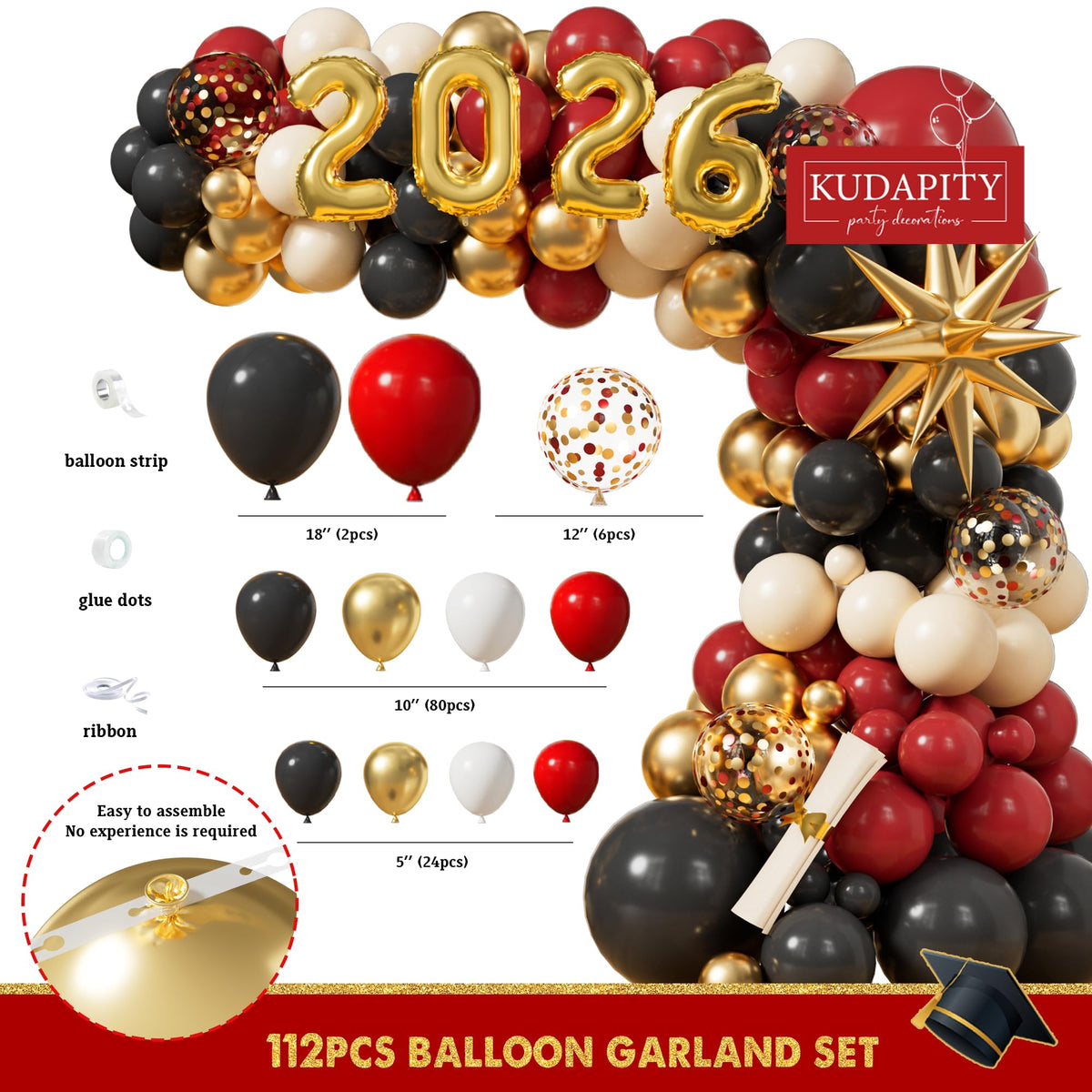 Kudapity red and gold balloons for bold party decor
