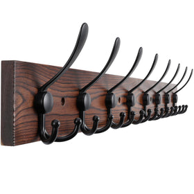 Kuhome wall-mount coat rack with wood base for organized entryway.