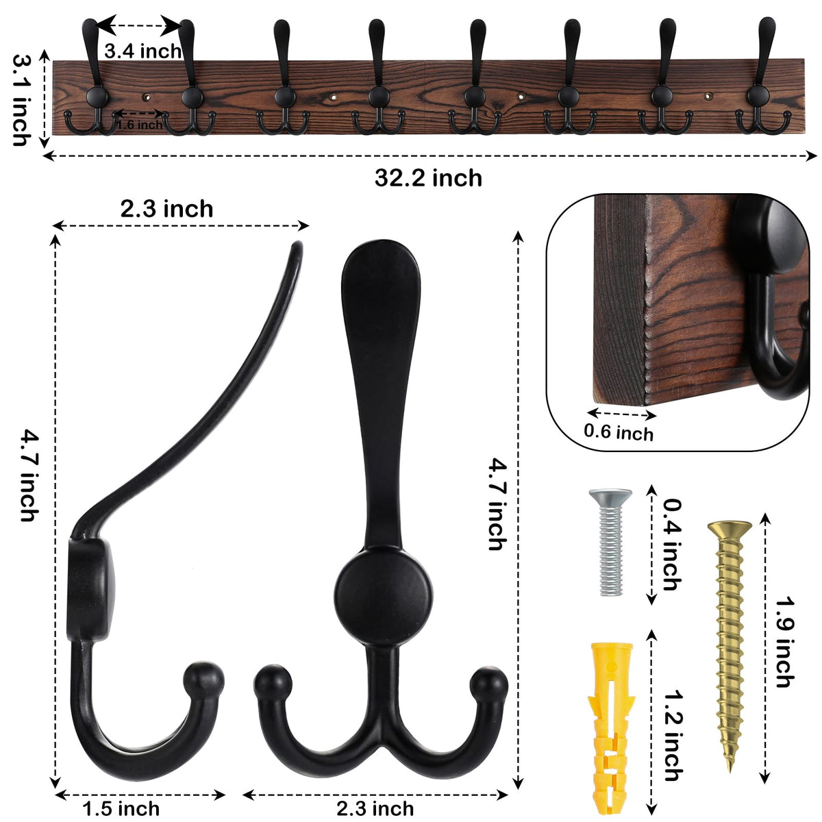Kuhome triple-hook metal close-up shows sturdy construction for daily use.