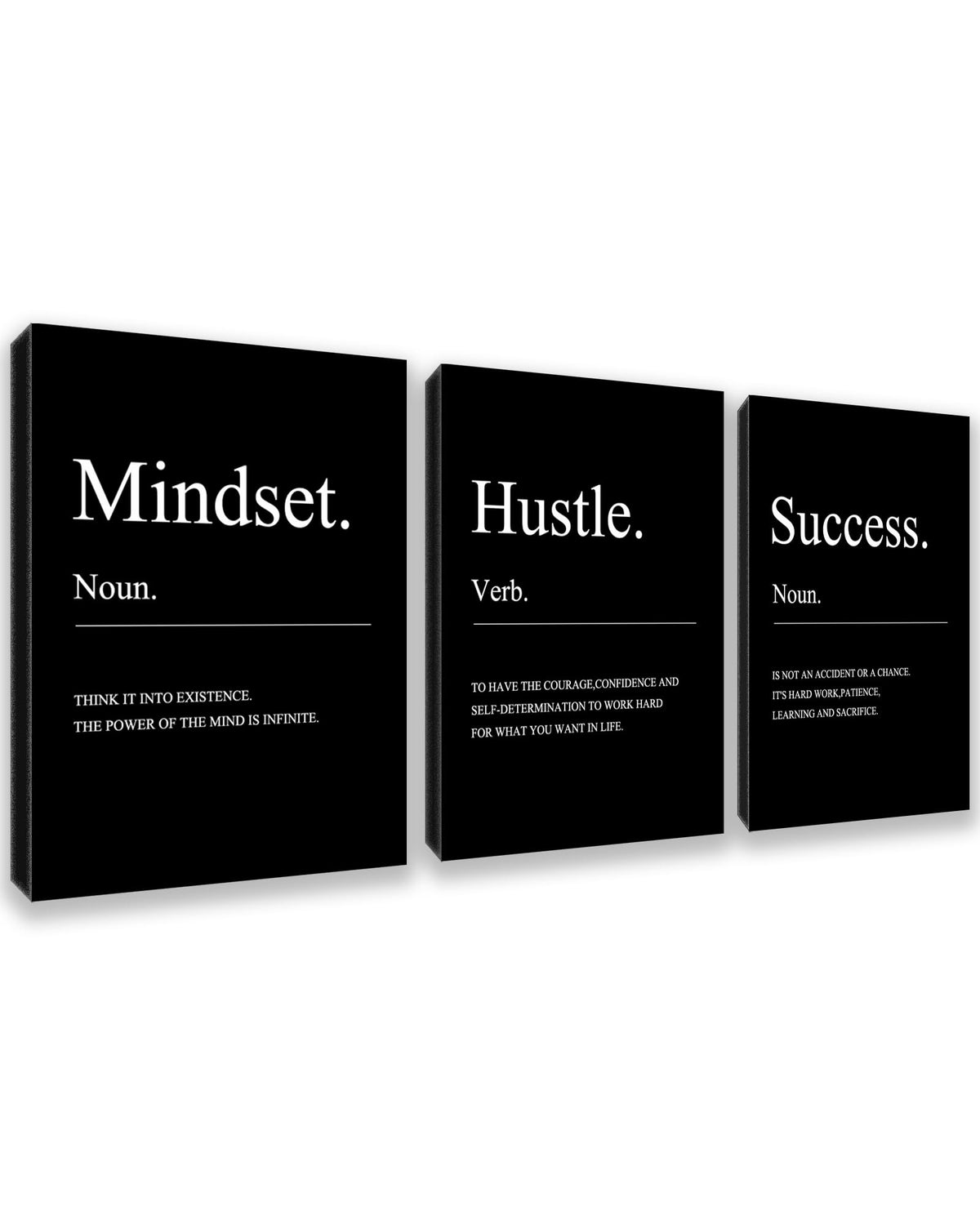 Kuiluuye motivational wall decor three-panel set, boosts focus in a living room
