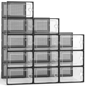 Kuject large shoe organizers with stackable lids for closet space efficiency.