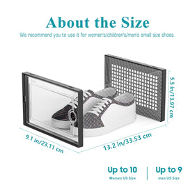 Under-bed storage arrangement with Kuject shoe boxes for easy access.