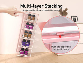 Kuject box shows sneakers inside with transparent panels for quick locating.