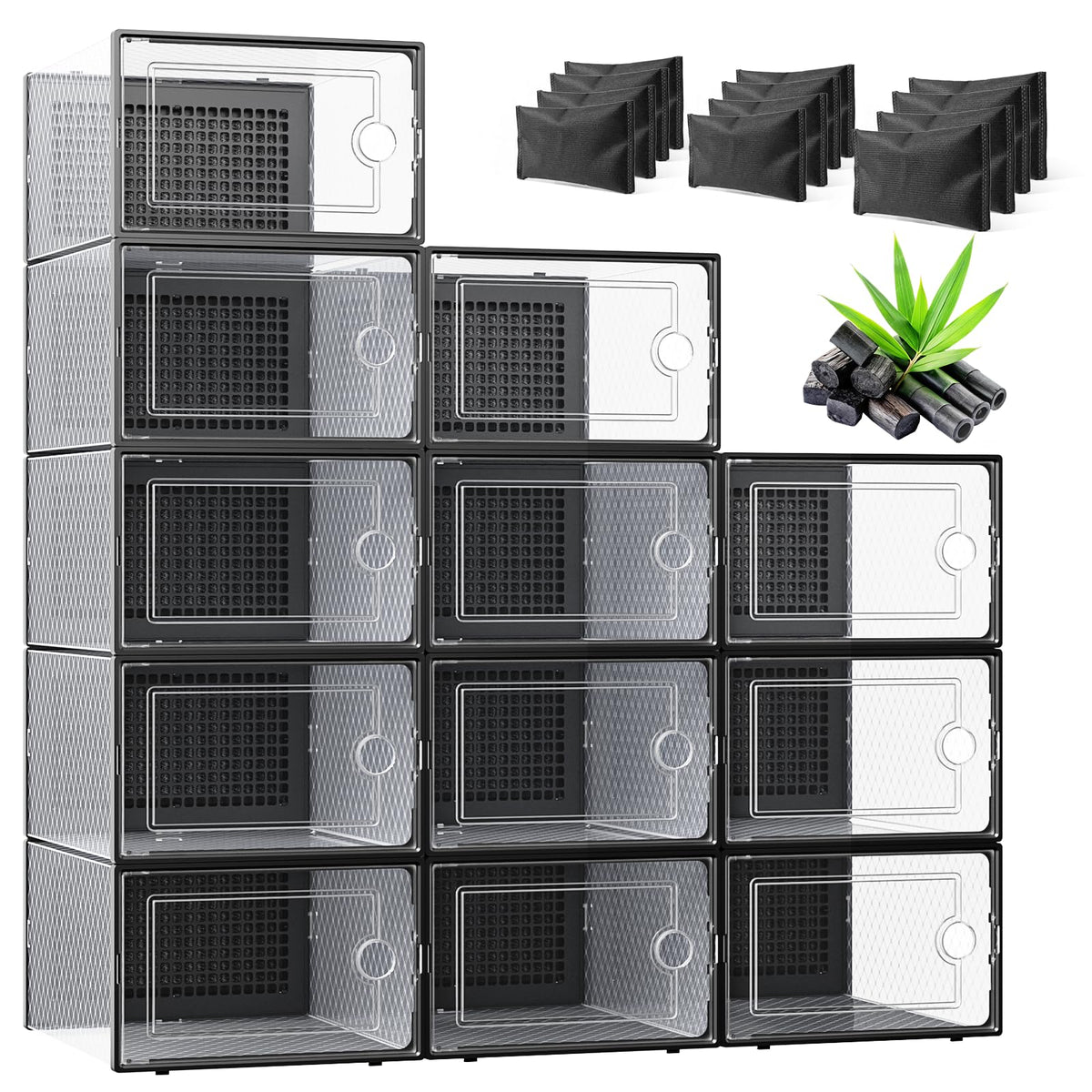 Kuject XL activated charcoal pack for odor control inside a stackable shoe box