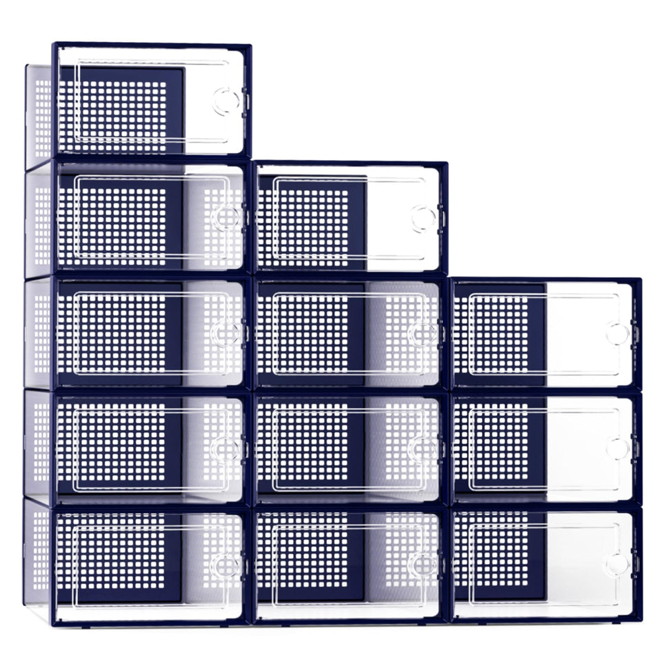 Kuject X-Large shoe storage box blue front view for organized entryways.