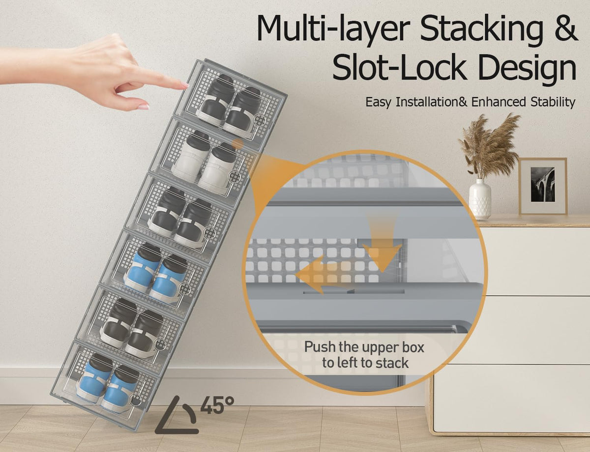 Kuject XX-Large shoe storage box clear lid open for easy access.