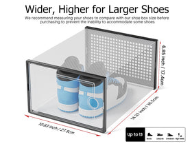 Kuject XX-Large clear shoe box, side view highlights stackable design for closet organization.