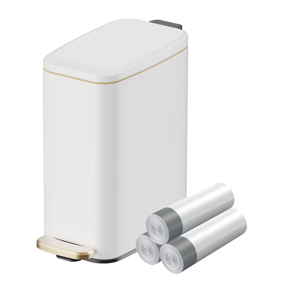 KUK Slim Trash Can with pedal enables hands-free use in tight spaces.