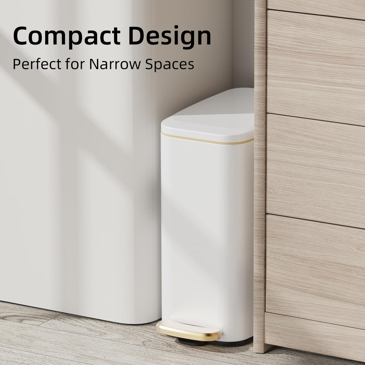 KUK trash can stainless steel finish resists water and fingerprints for easy maintenance.