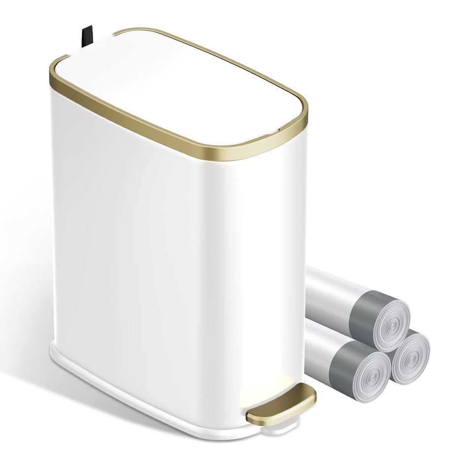 KUK small bathroom trash can with soft-close lid for a quiet bathroom.