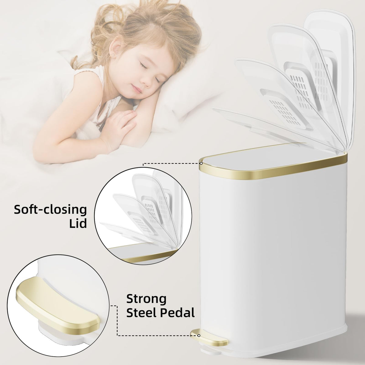 KUK trash can features water-resistant stainless steel finish.