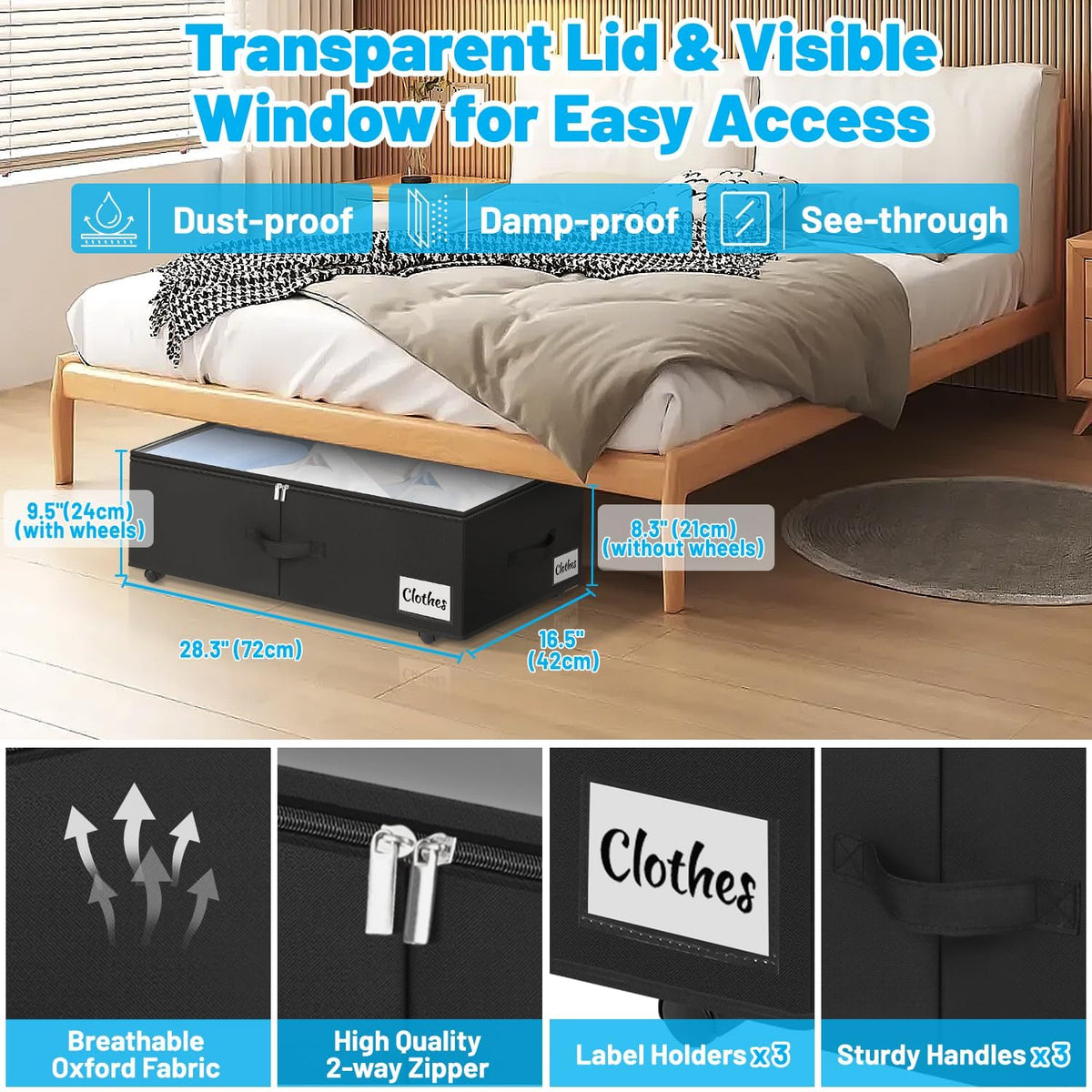 Kukikan clear lid storage with label windows for quick identification.