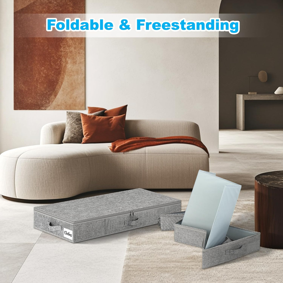 Kukikan foldable under-bed bin with PP boards for quick setup