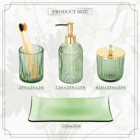 Kukikan green glass bathroom set close-up shows fine craftsmanship.