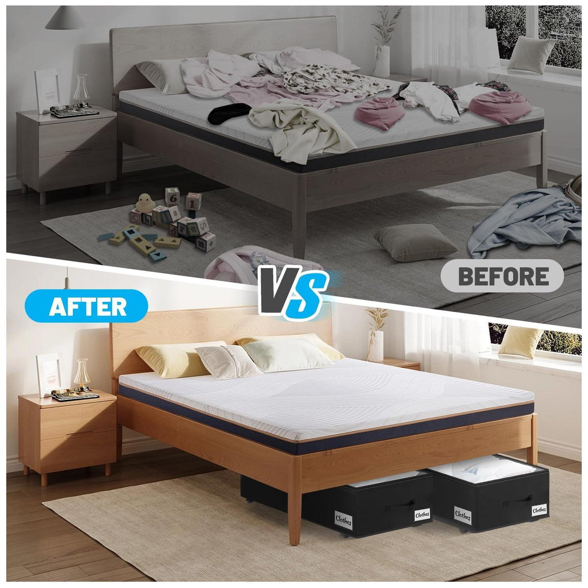 Kukikan versatile under-bed bins organize clothes, shoes, toys, and more.