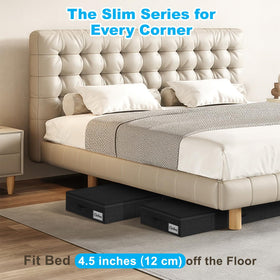 Kukikan slim under-bed storage with a 4.5-inch profile fits dorm spaces
