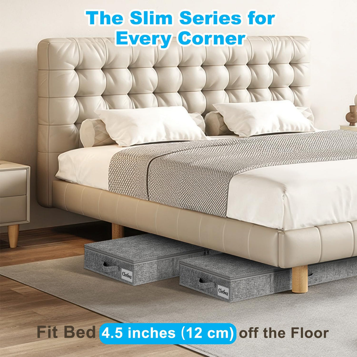 Kukikan under-bed storage side view highlighting sturdy bottom and reinforced sides