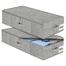 Kukikan under-bed storage bins in a full set beneath a bed, maximizing space for clothes.
