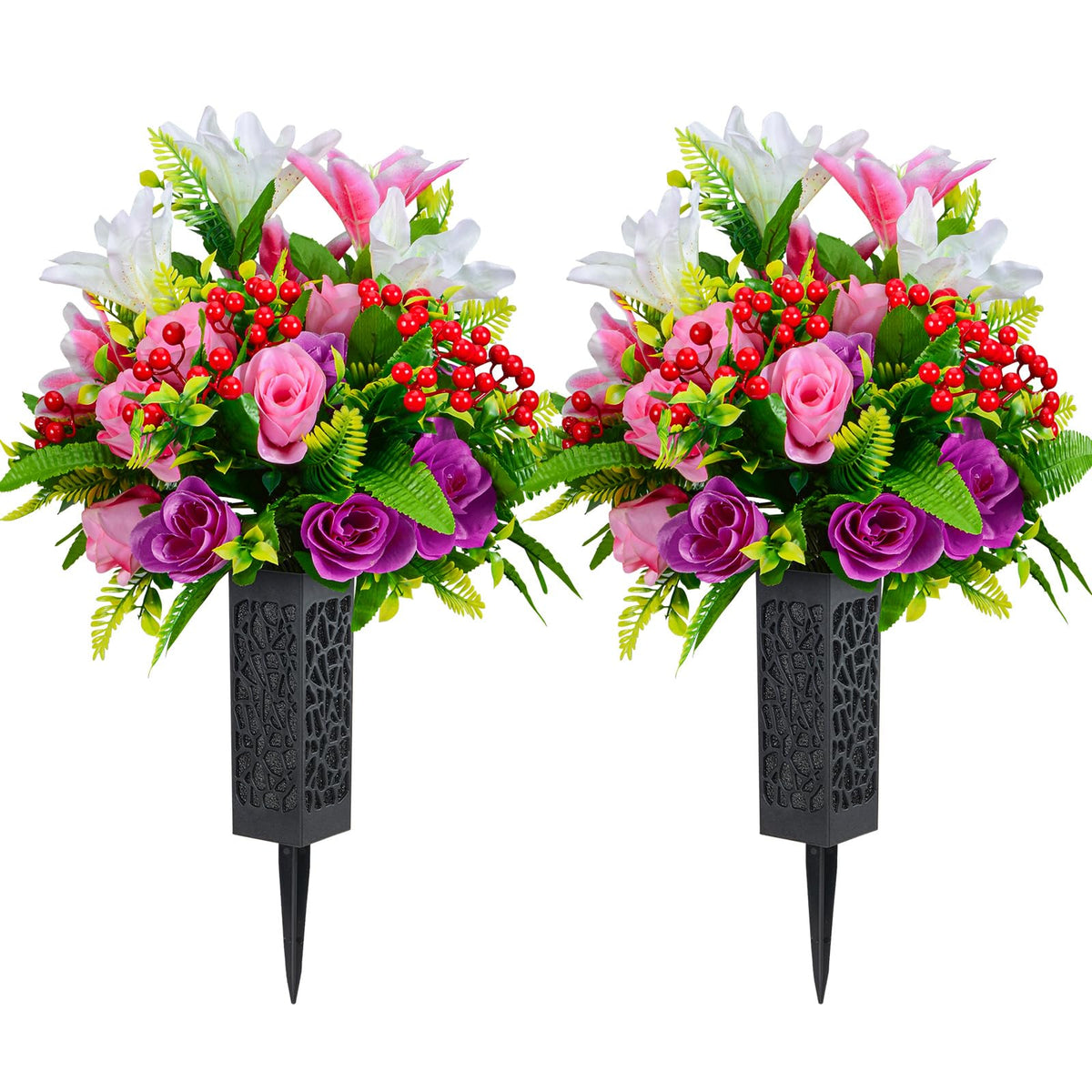 Kukooka artificial cemetery flowers rose-lily bouquet for lasting memorial color