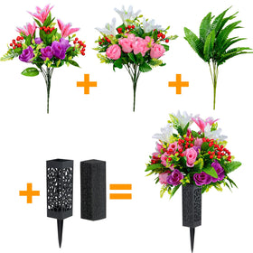 Kukooka black plastic vase for grave provides stable stake against wind