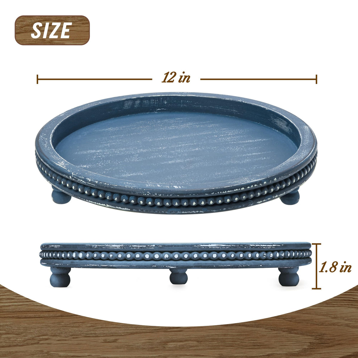 KULEDM round wooden tray, 12 inches, ideal for everyday surfaces.