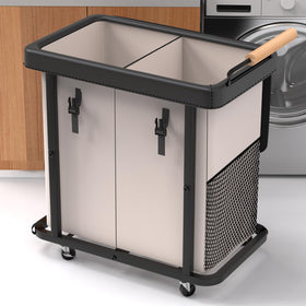 Kunlabori 190L rolling hamper with lid for organized laundry in white