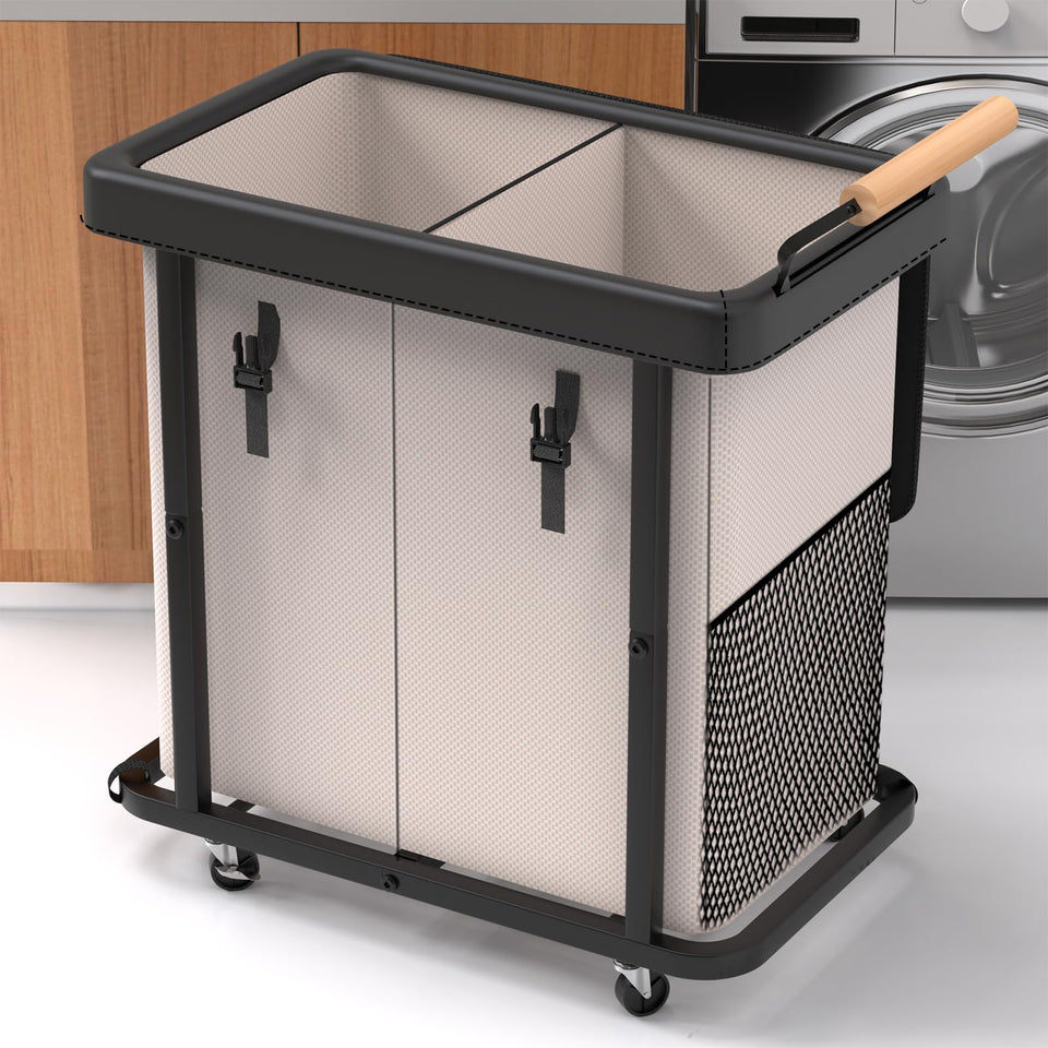 Kunlabori 190L rolling hamper with lid for organized laundry in white