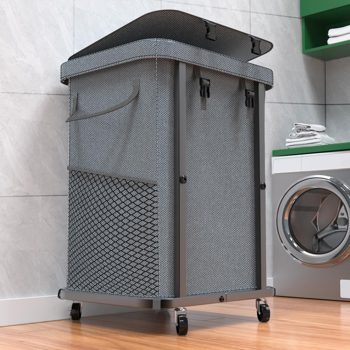 Kunlabori 40gal laundry basket with wheels for easy mobility around the home.